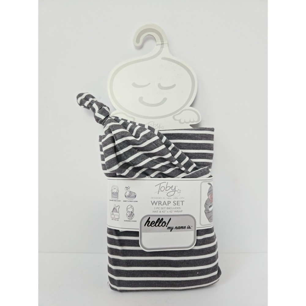 Toby Wrap Set NEW Grey White Stripe NYC hat wrap baby‎